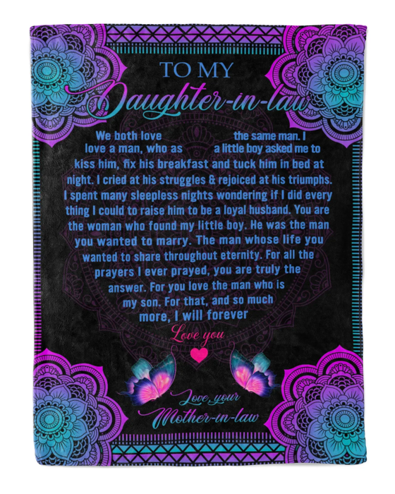 Personalized Purple Mandala Blanket To My Daughter In Law Heart Quotes Design Printed Blanket Custom Name