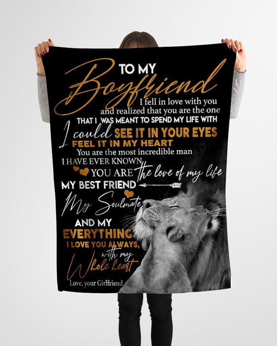 Personalized To My Boyfriend Blanket From Girlfriend Kissing Lion Fell It In My Heart Custom Name Gifts For Christmas