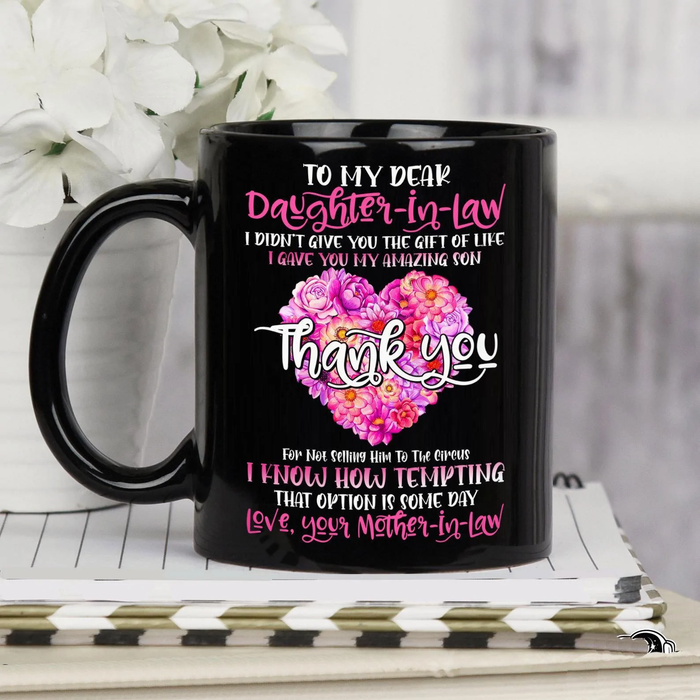 Personalized Coffee Mug Gifts For Daughter In Law Heart Flowers Give You The Gifts Custom Name Black Cup For Christmas