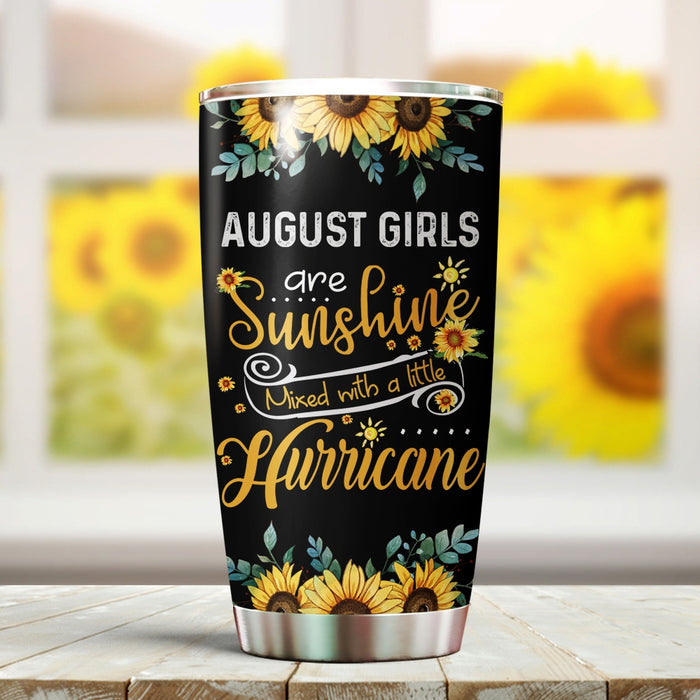 Personalized Tumbler For Daughter Sister Friend BFF August Girls Are Sunshine Sunflower Custom Name Gifts For Birthday