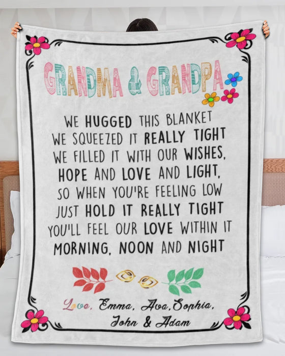 Personalized To My Grandma Grandpa Blanket From Grandkids Colorful Flowers Hold It Really Tight Custom Name Xmas Gifts