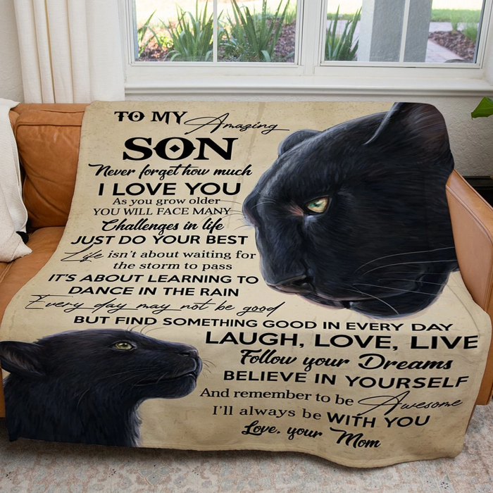 Personalized Vintage Fleece Blanket To My Amazing Son From Mom Old Panther & Baby Family Sherpa Blanket Custom Name