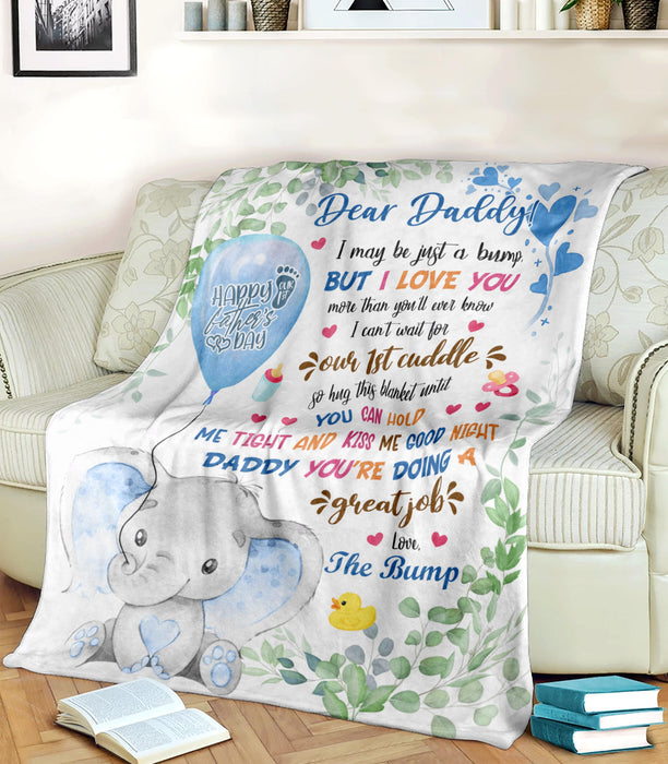 Personalized Blanket To My Dad From Baby Bump Happy First Father's Day Cute Cartoon Baby Elephant Custom Name