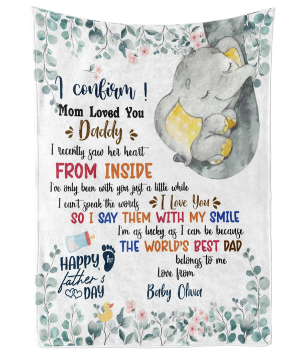 Personalized Blanket To My Dad From Baby Bump Happy First Father's Day Cute Baby Elephant Print Custom Name