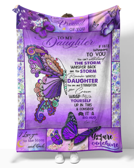 Personalized Lovely Blanket To My Daughter Flower & Purple Quotes Design Fleece Blanket Custom Name