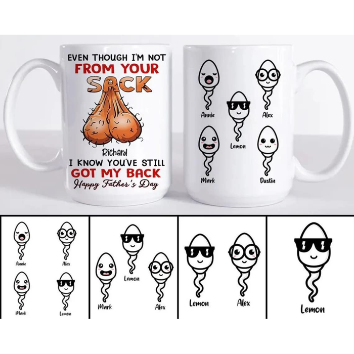 Personalized Ceramic Coffee Mug For Bonus Dad Got My Back Funny Sack & Sperm Print Custom Kids Name 11 15oz Cup