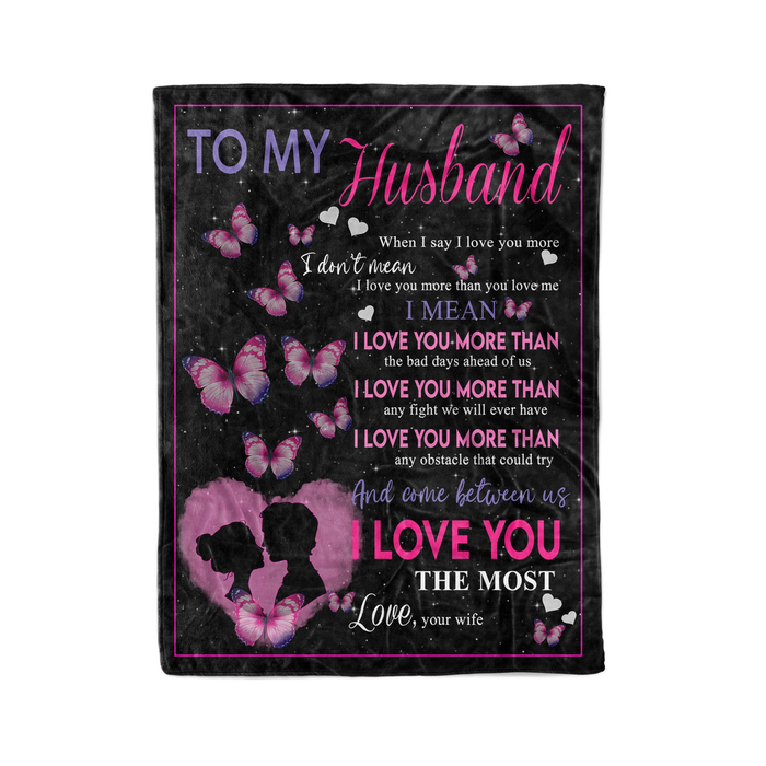 Personalized To My Husband Fleece Blanket From Wife I Love You The Most Custom Name Butterflies Black Blanket