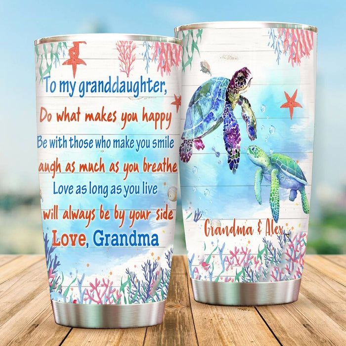 Personalized Tumbler To Granddaughter Gifts From Grandparents Turtle Love As Long As You Live Custom Name Travel Cup