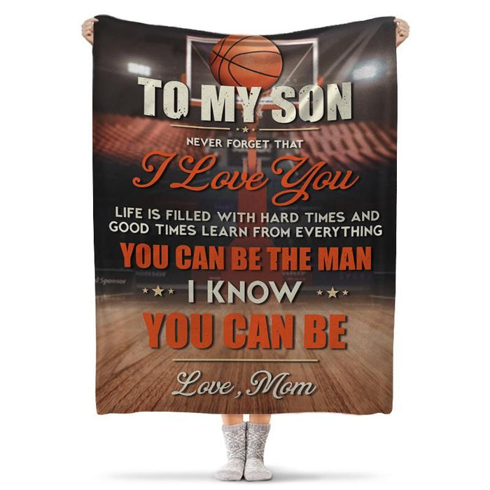 Personalized To My Son Blanket From Mom For Basketball Lovers Never Forget That I Love You Ball Printed Custom Name