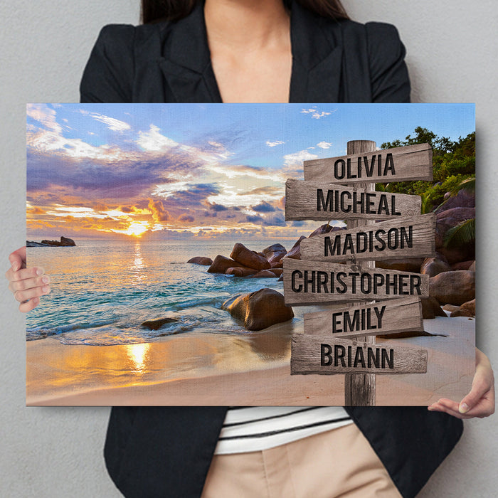 Personalized Canvas Wall Art Gifts For Family Sunset Beach Rocks Poster Signs Custom Name Poster Prints Wall Decor