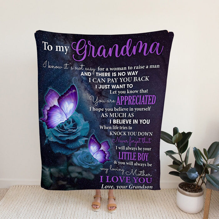 Personalized To My Grandma Blanket I Know It'S Not Easy For A Woman To Raise A Child Flower & Butterfly Printed