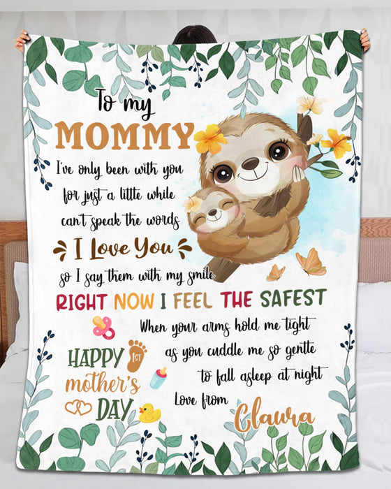Personalized To My Mommy Blanket From Newborn Son Daughter Happy 1st Mother'S Day Cute Sloth Printed Custom Name