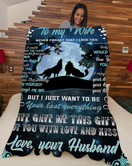 Personalized Blanket To My Wife From Husband Love You Wolf Couple Under The Moon Custom Name Valentine's Day Blanket