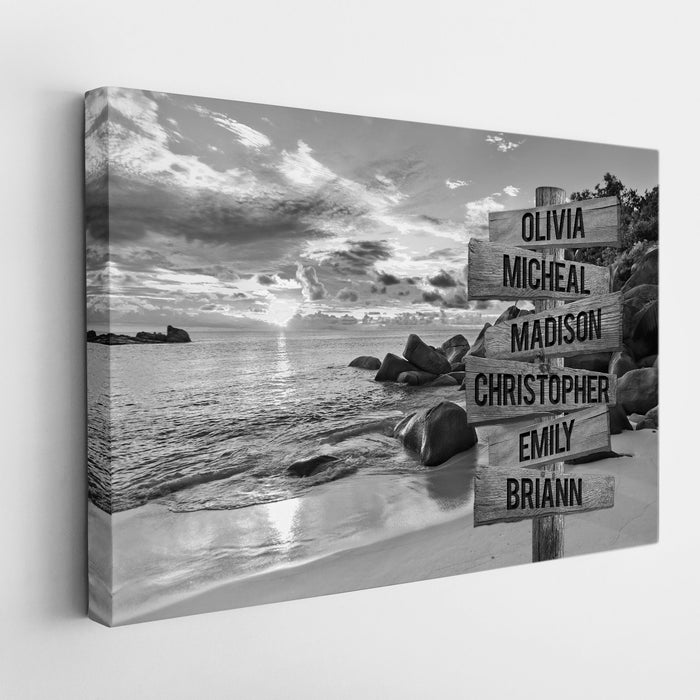 Personalized Canvas Wall Art Gifts For Family Black White Sunset Beach Wooden Signs Custom Name Poster Prints Wall Decor