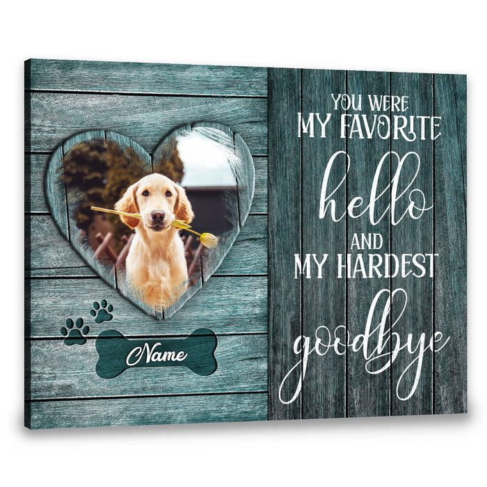 Personalized Memorial Gifts Canvas Wall Art For Loss Of Cat Dog You Were My Favorite Hello Paw Print Custom Name & Photo