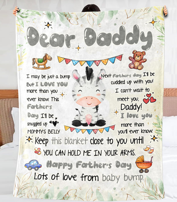 Personalized Blanket To My Dad From Baby Bump Happy Father's Day Funny Baby Zebra Cartoon Design Custom Name