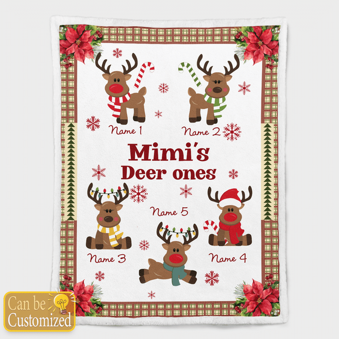 Personalized Blanket For Grandma Mimi'S Deer Ones Cute Deers Printed Custom Grandkids Name Christmas Design