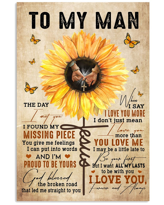 Personalized To My Husband Canvas Wall Art From Wife  I Found My Missing Piece Vintage Sunflower Custom Name Poster