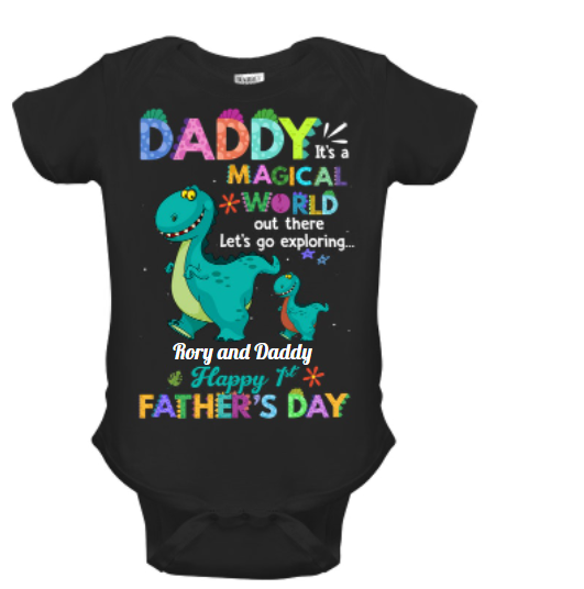 Personalized Baby Onesie For Newborn Baby Happy First Father's Day Funny Colorful Old & Baby Dinosaur Custom Name