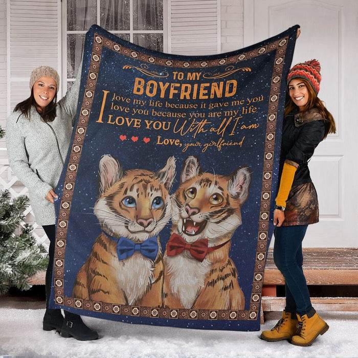 Personalized Blanket To My Boyfriend From Girlfriend I Love You Tiger Couple Printed Galaxy Background Custom Name