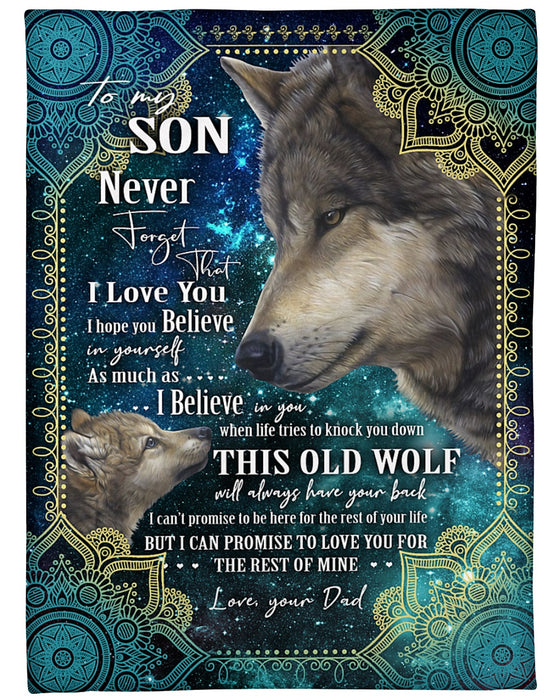 Personalized To My Son Blanket Gifts From Mom Dad Mandala Wolf Believe In Yourself Custom Name For Birthday Christmas