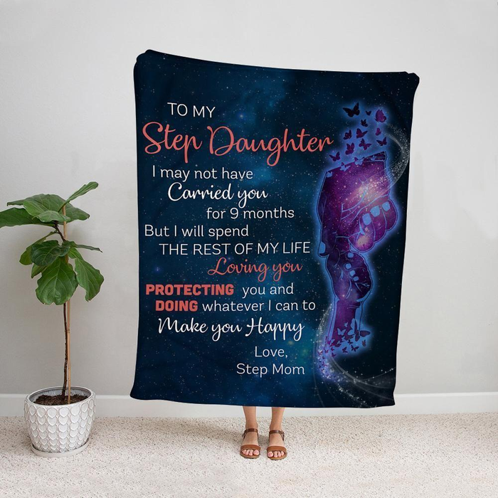 Personalized To My Stepdaughter Blanket From Step Mom Dad Make You Happy Holding Hand Custom Name Gifts For Christmas