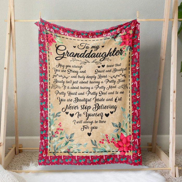 Personalized To My Granddaughter Blanket From Grandma Never Stop Believing In Yourself  Flower & Candy Cane Printed