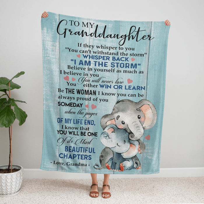 Personalized To My Granddaughter Blanket From Grandma If They Whisper To You Elephant Family Blanket