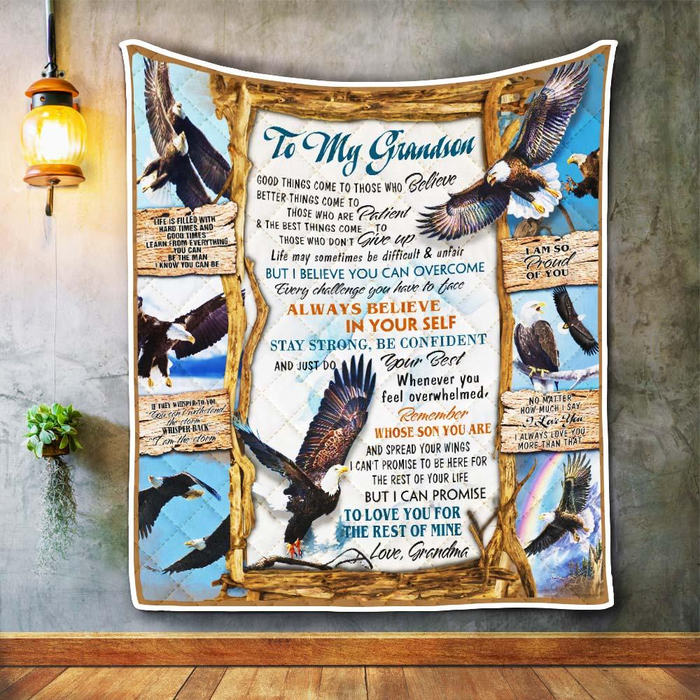 Personalized Blanket To My Grandson From Grandma Always Believe In Yourself Eagle Printed Custom Name