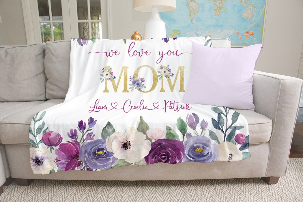 Personalized Blanket For Mom Grandma We Love You Colorful Flower Printed Custom Grandkids Name