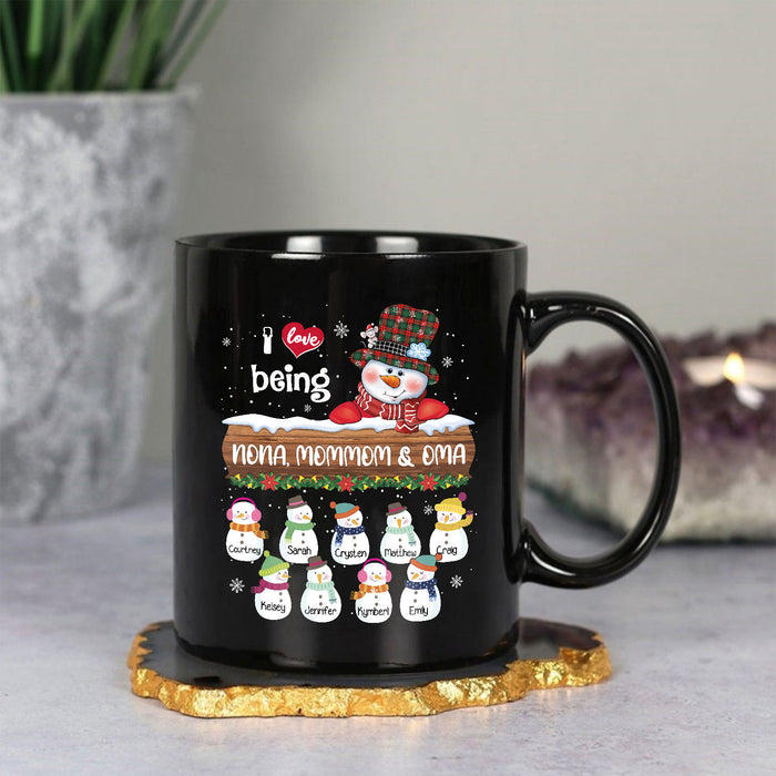 Personalized Coffee Mug Gifts For Mom Grandma Snowman I Love Being Nona Mommom Oma Custom Grandkids Name Christmas Cup