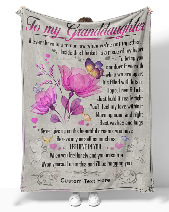 Personalized Vintage Blanket To My Granddaughter Butterfly & Flower Angel Premium Blanket Custom Name