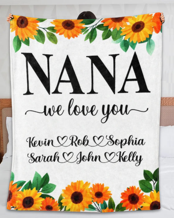 Personalized Blanket For Grandma Nana We Love You Sunflower Printed Custom Grandkids Name Mothers Day Blanket