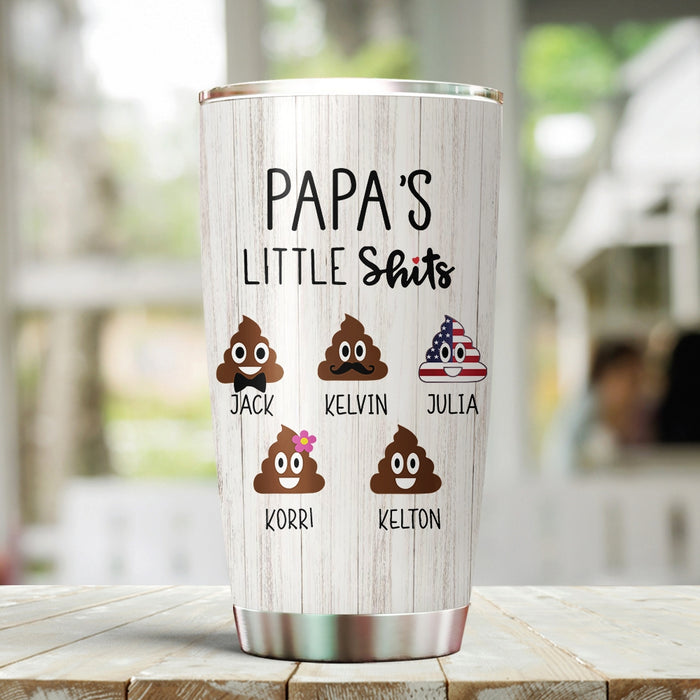 Personalized Tumbler For Grandpa From Grandkids Funny Papa's Little Shits Cute Emotion Custom Name Travel Cup Xmas Gifts