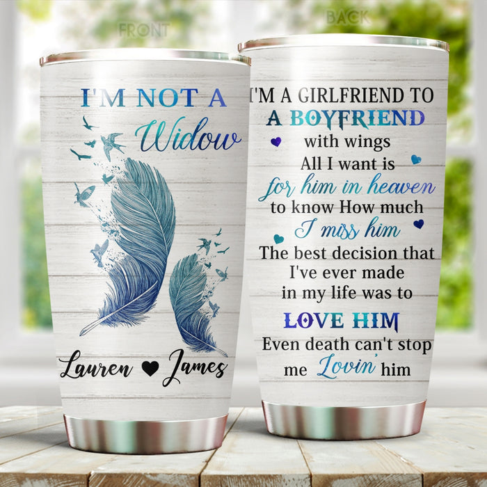 Personalized Memorial Tumbler For Loss Of Loved One I'm A Girlfriend To A Boyfriend With Wings Custom Name Travel Cup