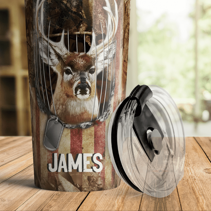 Personalized To My Son Tumbler From Dad Mom Deer Hunting Never Feel You Are Alone Custom Name Travel Cup Birthday Gifts