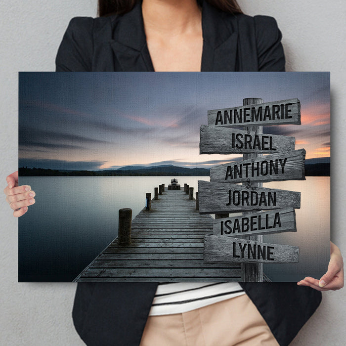 Personalized Canvas Wall Art Gifts For Family Sunset Lake Dock Family Street Signs Custom Name Poster Prints Wall Decor