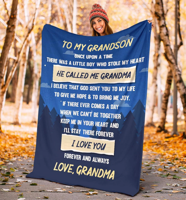 Personalized Fleece Blanket To My Grandson From Grandma I'Ll Stay There Forever Forest Night Sky Blanket Custom Names