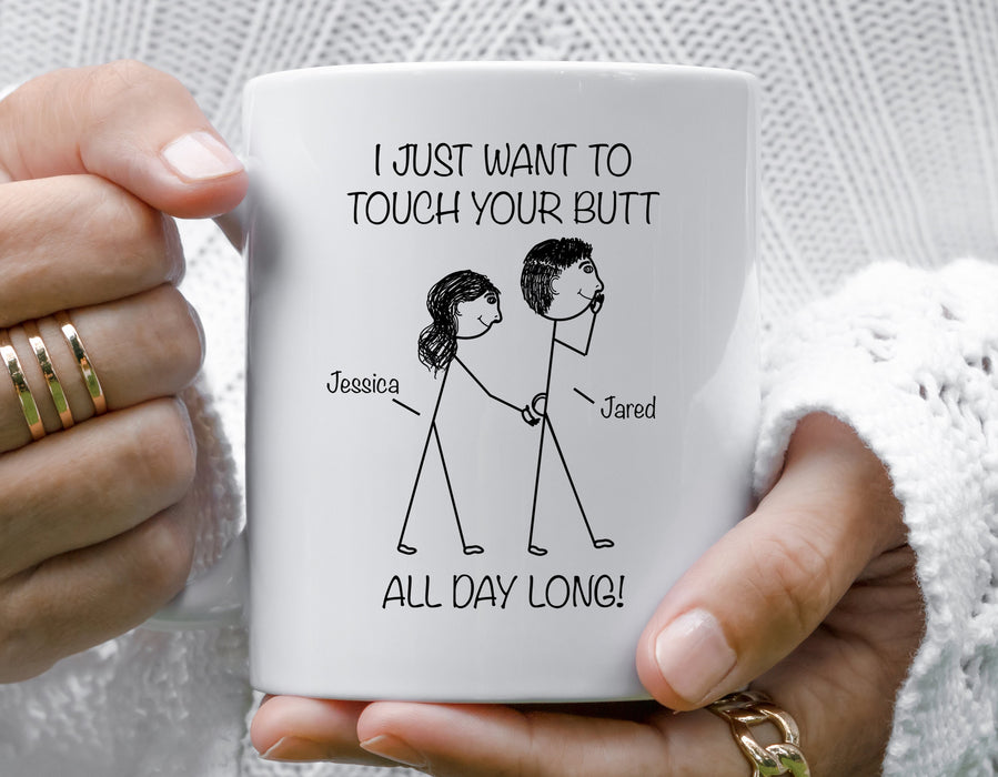 Personalized Coffee Mug Gifts For Him Her Couple Funny Touch Your Butt All Day Long Custom Name Cup For Anniversary