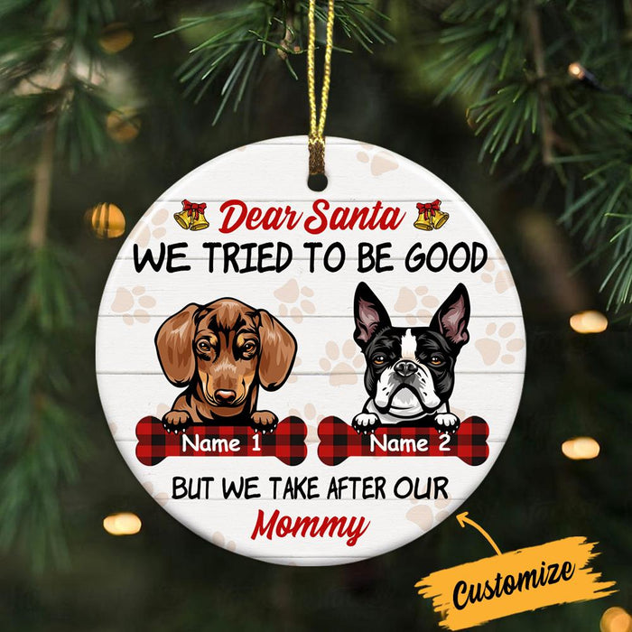 Personalized Ornament For Dog Lovers Santa I Tried To Be Good Buffalo Plaid Custom Name Tree Hanging Gifts For Christmas