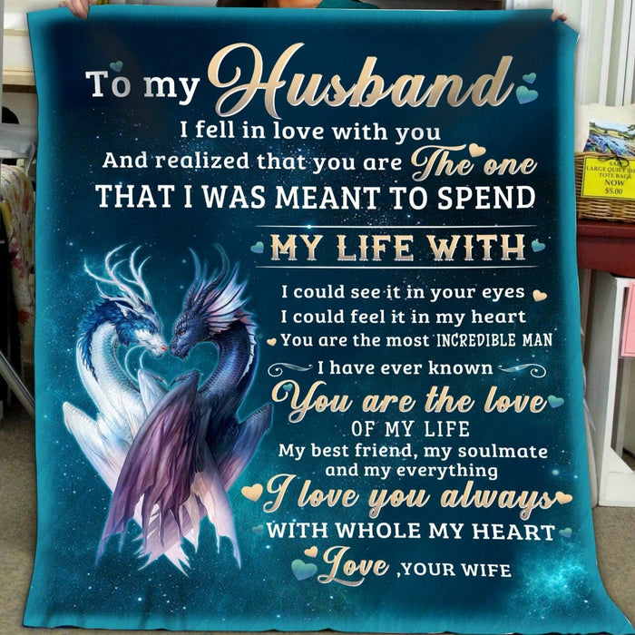 Personalized Fleece Blanket To My Husband I Fell In Love With You Dragon Couple Print Custom Name Valentine Blanket