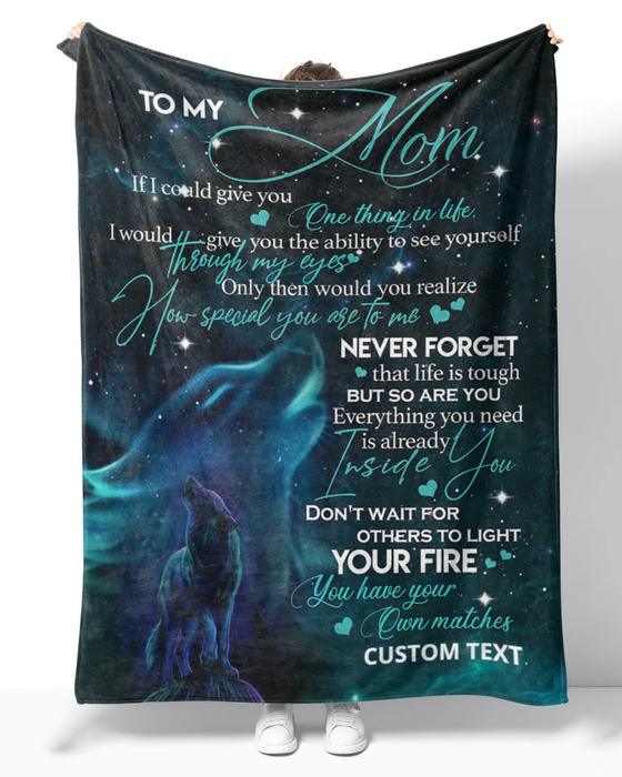 Personalized Lovely Blanket To My Mom On Mothers Day Wolf In Night Sky Fleece Blanket Custom Name