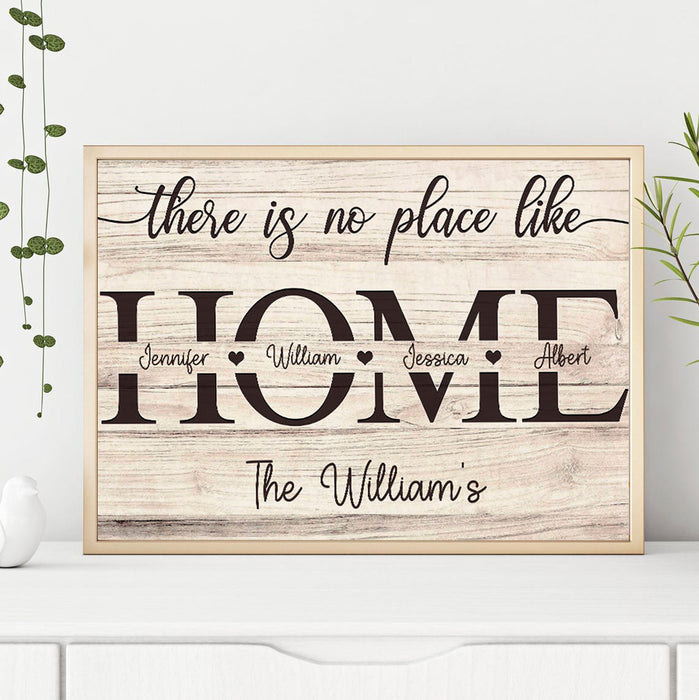 Personalized Wall Art Canvas For Family No Place Like Home Monogram Wooden Background Poster Custom Family & Member Name