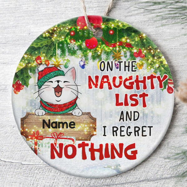 Personalized Ornament For Cat Lover Lights Naughty Pets Holly Branch Custom Name Tree Hanging Gifts For Christmas Xmas