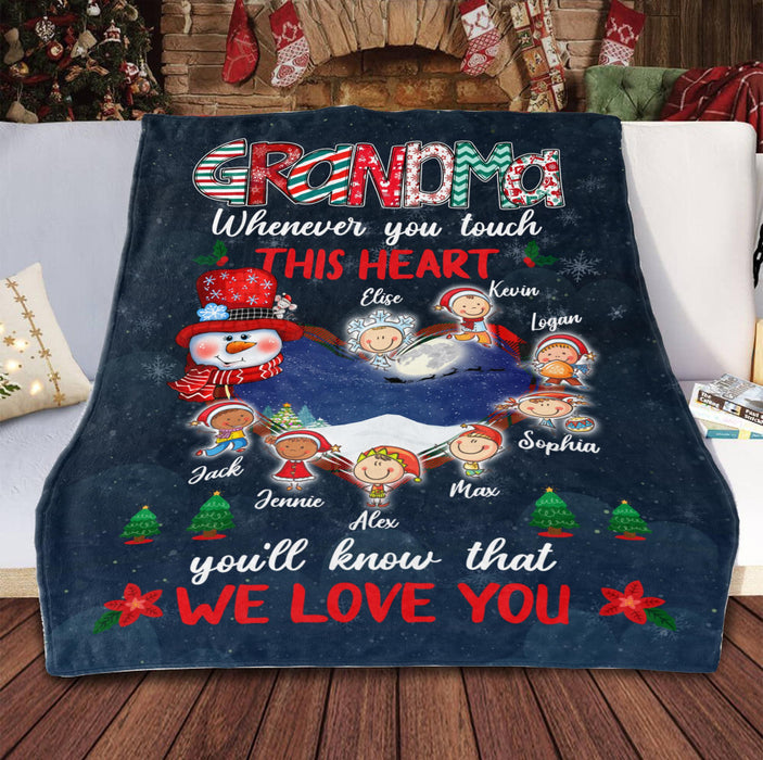 Personalized To My Grandma Blanket From Grankids Whenever You Touch This Heart Snowman Custom Name Gifts For Christmas