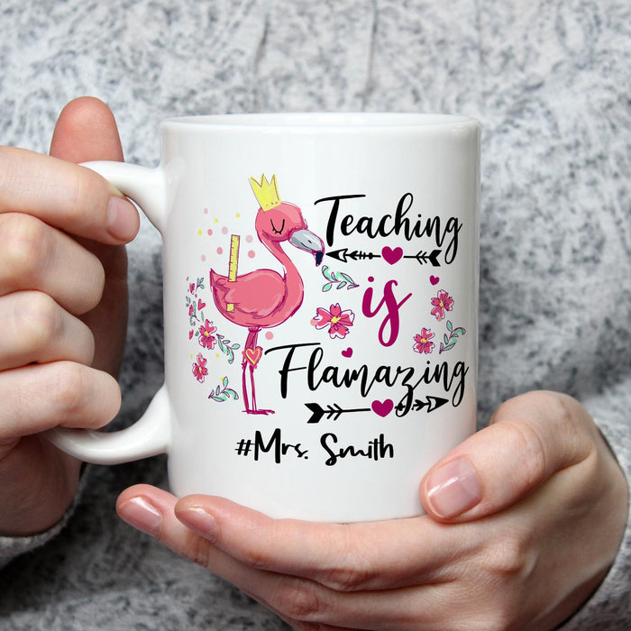 Personalized Ceramic Coffee Mug For Teachers Teaching Is Amazing Flamingo Custom Name 11 15oz Back To School Cup