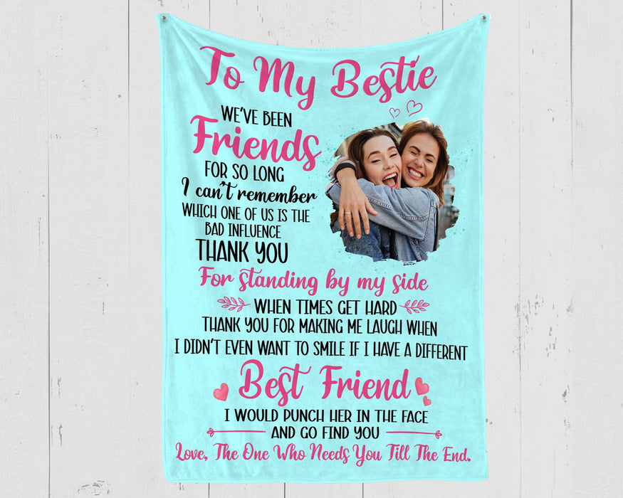 Personalized To My Bestie Sister Blanket Blue Theme Thank You For Standing By My Side Custom Name & Photo Birthday Gifts