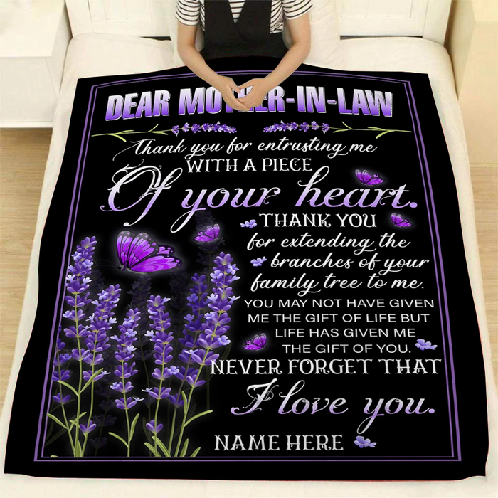 Personalized Fleece Blanket To My Mother In Law Purple Butterfly & Lavender Prints Custom Name Sherpa Blankets