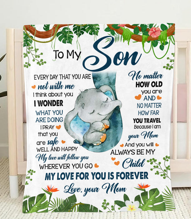Personalized To My Son Blanket From Mom Every Day That You Are Not With Me Cute Sleeping Elephant & Flower Printed
