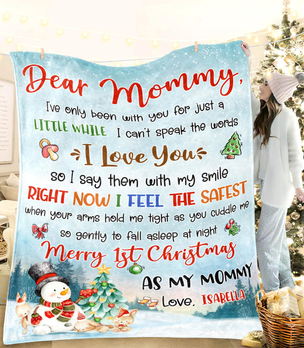 Personalized Blanket For First Time Mom From Baby I Say Them With My Smile Snowman Custom Name Gifts For First Christmas